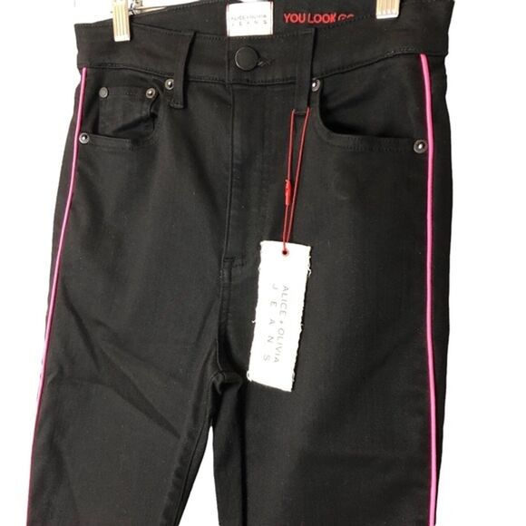 Alice Olivia Jeans You Look Good High Rise Ankle Skinny Date Black Hot Pink 25 - Picture 1 of 15